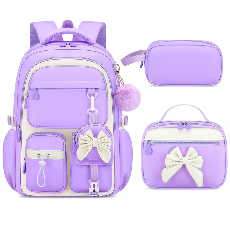 3pcs Bow Backpack & Handbag Storage Bag Set - Large Capacity School Bookbag