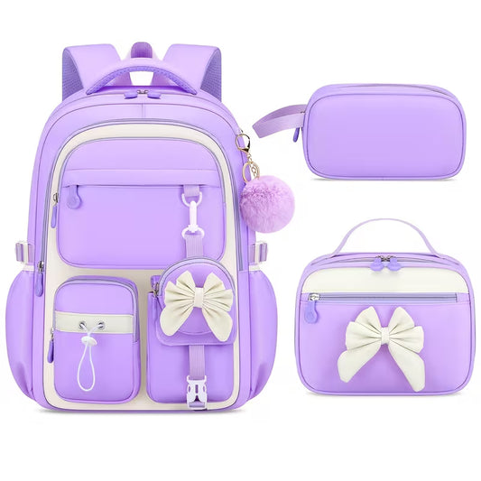 3pcs Bow Backpack & Handbag Storage Bag Set - Large Capacity School Bookbag