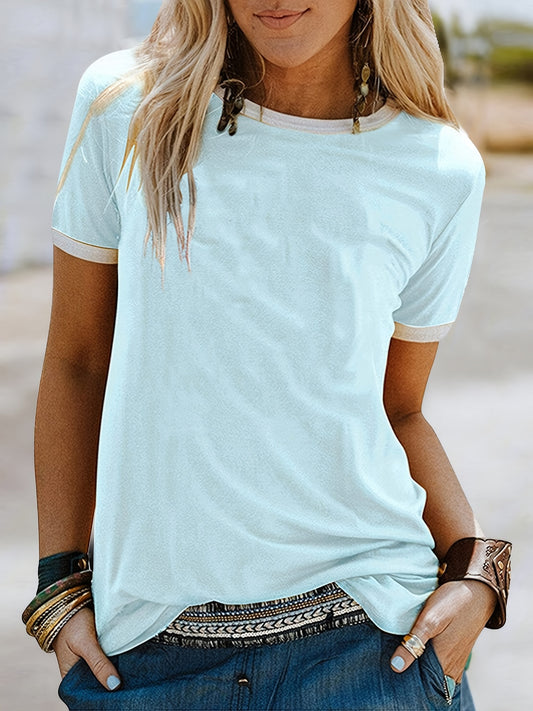 Summer Loose Crew Neck Short Sleeve Casual Simple T-shirt, Women's Clothing