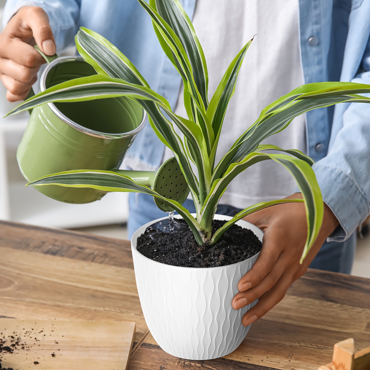 1 Set, Large, Medium And Small Water Ripple Flower Pot Set with Drainage Holes, Plastic Flower Pots, Indoor And Outdoor Plant Nursery Planting Pots, Succulents, Snake Plants, African Violets, Flowers