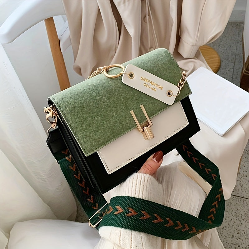 Trendy Flap Square Bag, Women's Fashion Faux Leather Purse, Stylish Chain Decor Crossbody Bag