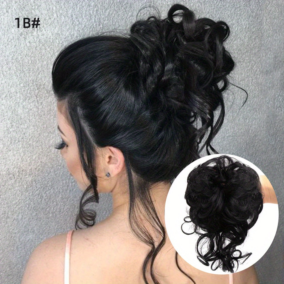 Add Volume And Style with Synthetic Messy Curly Hair Bun Chignon Scrunchy Hair Band! Hair Halloween Christmas
