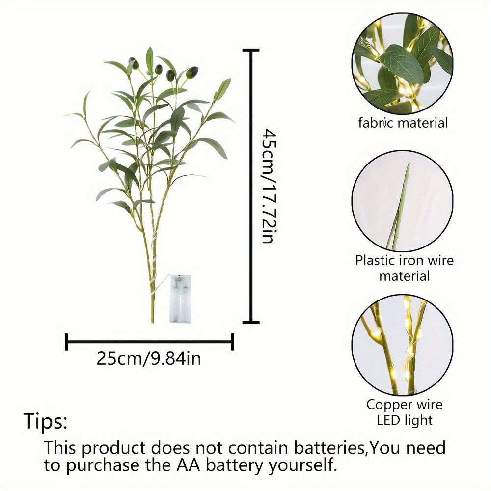 Artificial Olive Branch with LED Lights - No Vase Included