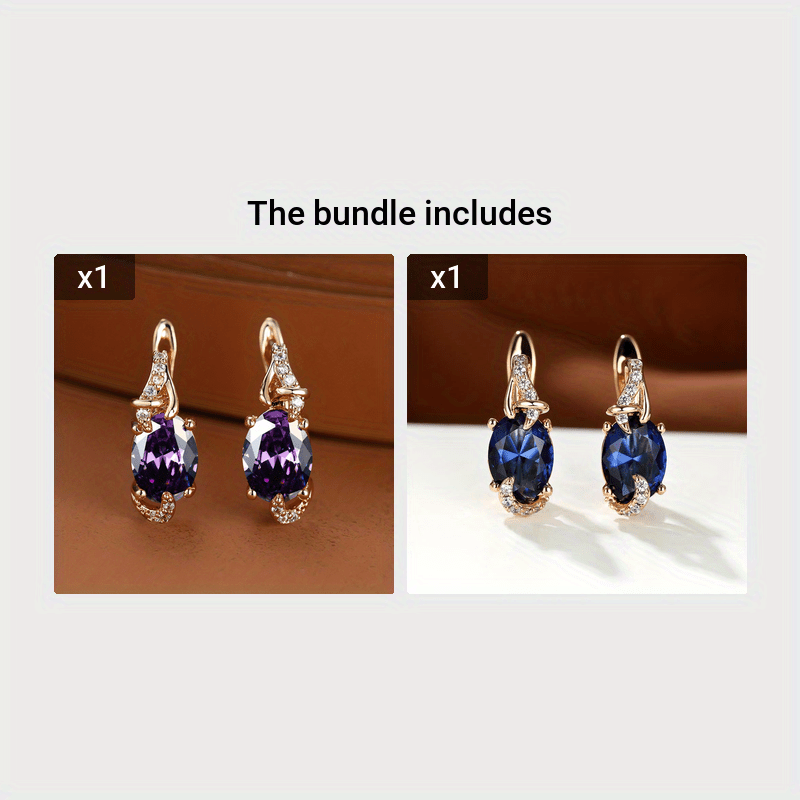18K Gold Plated Blue Stone Stud Earrings Trendy Women Round Oval Cut White Blue Red Pink Stone Drop Earrings Anniversary Claw Earrings Jewelry