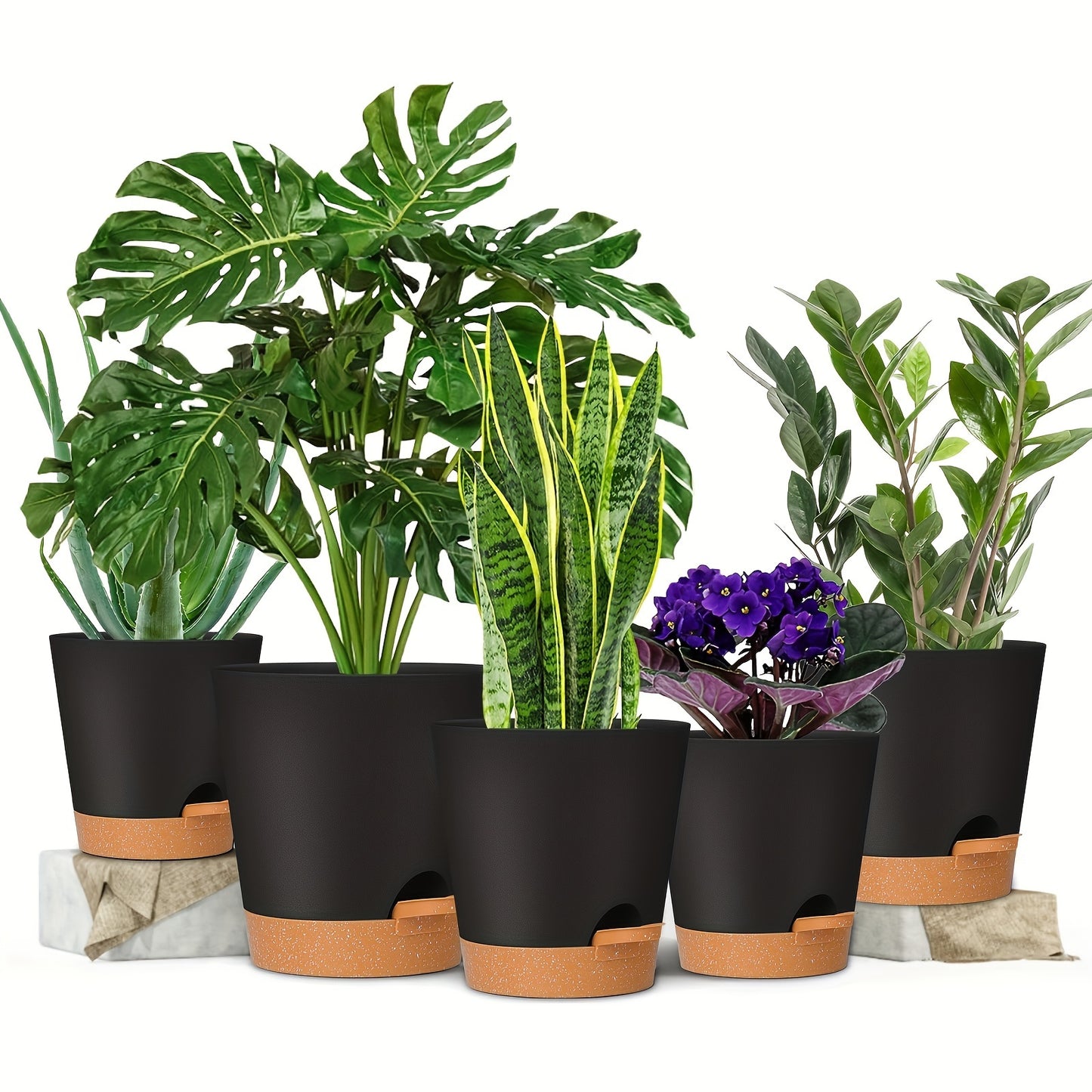 5pcs Plant Pots 7/6.5/6/5.5/5 Inch Self Watering Planters With Drainage Hole, Plastic Flower Pots, Nursery Planting Pot For All House Plants, Succulents, Snake Plant, African Violet, Flowers