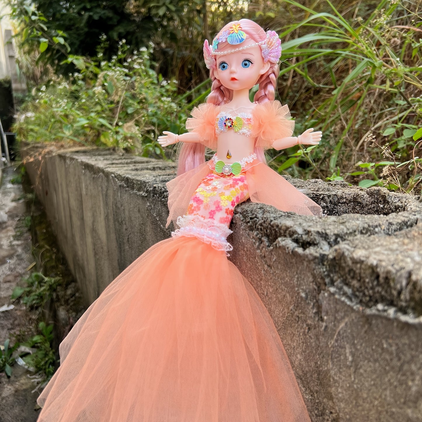 45cm/17.72inch Mermaid Doll Girl Toy Blue Eyed Children's Princess Doll Wedding Dress Doll Family Birthday Gift Fish Tail Can Be Unfolded, Christmas/Halloween/Thanksgiving Gift
