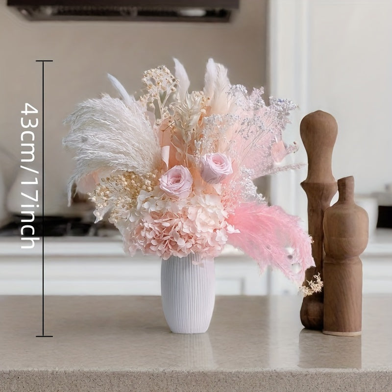 28pcs Bohemian Dried Flower Bouquet with White Feathers & Pink Roses - Ideal for DIY Home & Wedding Decor, Elegant Gift for Mother's Day, Valentine's, Thanksgiving & Christmas, Christmas Decor