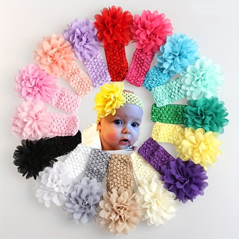 4pcs Cute Chiffon Flower Knit Headband, Soft Comfortable Breathable Elastic Headband, Decorative Hair Accessories Photography Props For Baby Girls