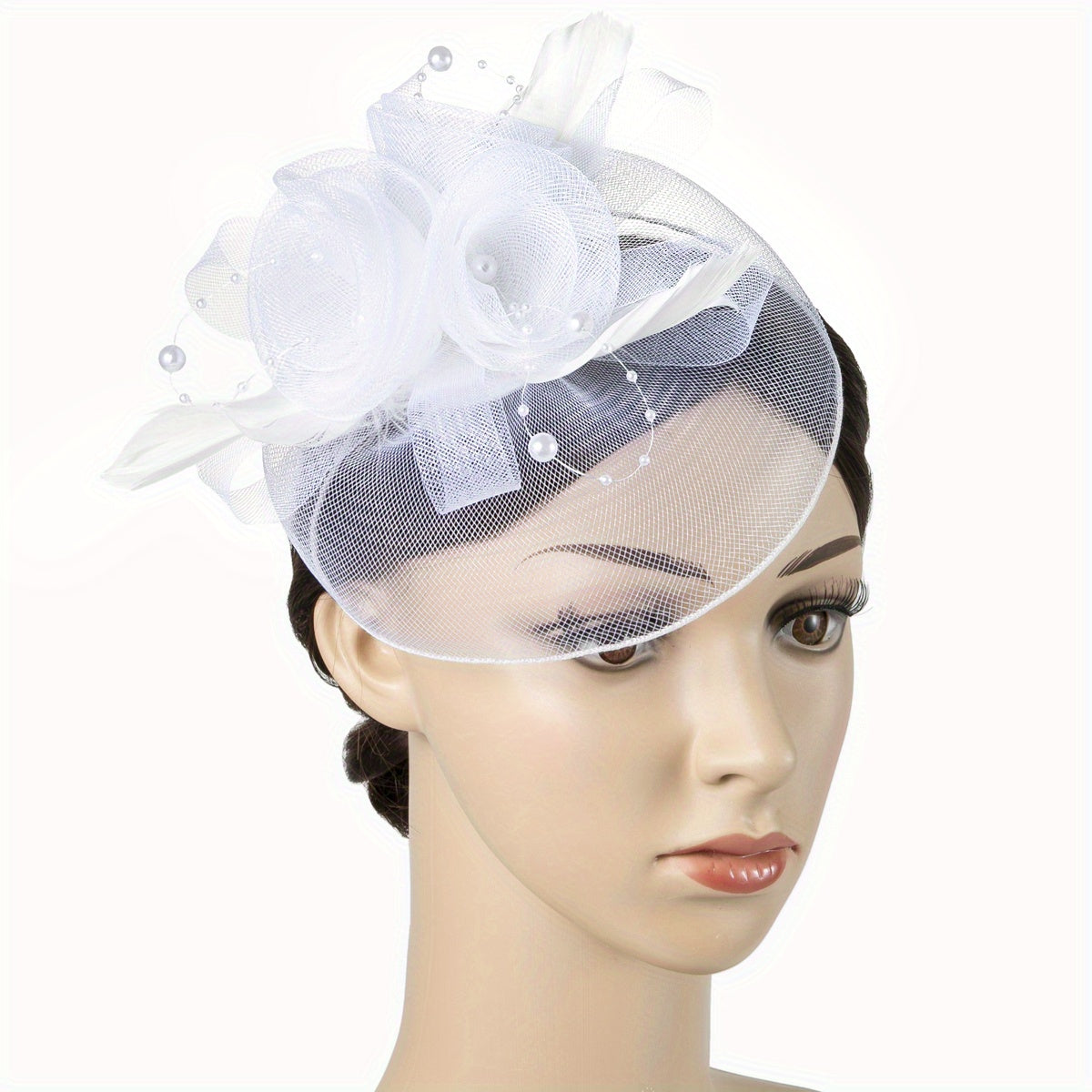 1pcs Women Mesh Flower Faux Feather Fascinator For Tea Party Birthday Horce-Racing Wedding Hat Derbyhat Church Hat