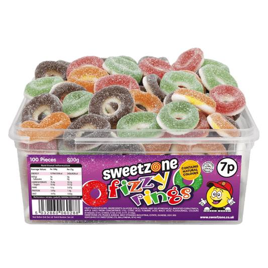Sweetzone Fizzy Rings - 800g Tub - 100 Pieces - Pic N Mix Style Sweets