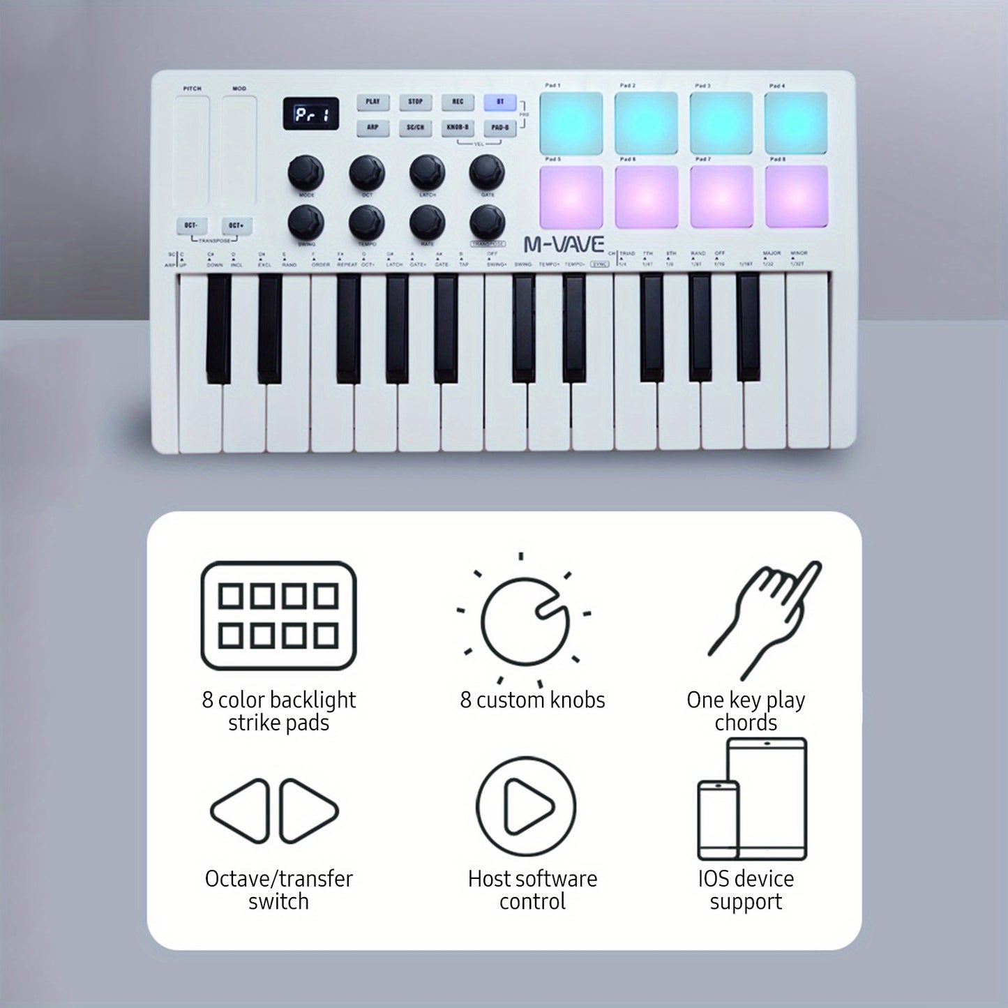 MIDI Master 25 - Portable Mini USB MIDI Controller with 25 Velocity Sensitive Keys, 8 RGB Backlit Pads, 8 Knobs, and Eid Al-Adha Mubarak Design