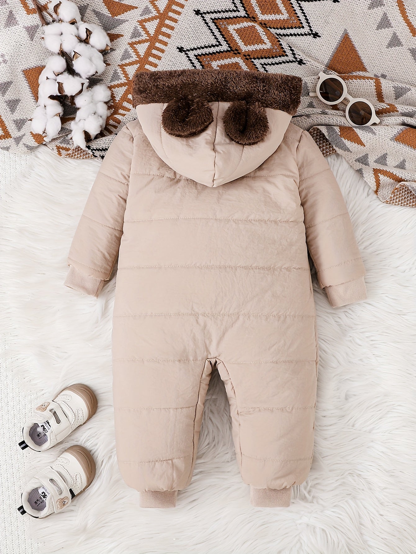 Baby Boy Winter Jumpsuit, Soft Plush Onesie with Hood, Warm Outfit Easy Diaper Change Loose Fit, Newborn Clothing for Infant & Toddler, Perfect for Cold Weather Outdoor & Photoshoots