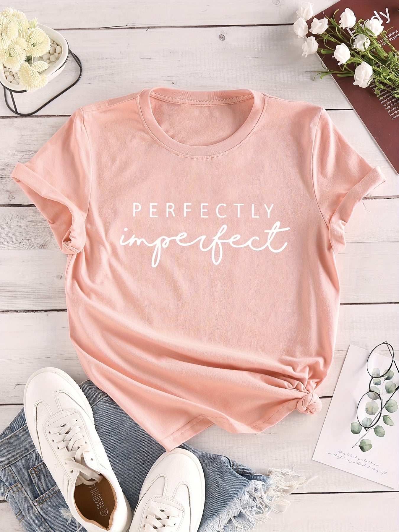 Letter Print Crew Neck T-shirt, Casual Loose Short Sleeve Summer T-Shirts Tops, Women's Clothing
