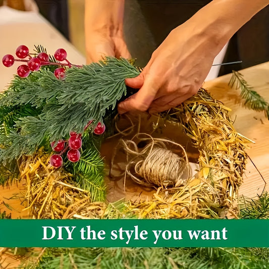 20pcs Realistic Artificial Pine Branches with Red Berries - Green Plastic Christmas Sprigs for DIY Wreaths, Garlands, Table Centerpieces, Winter & Holiday Decor (Vase Not Included) - Fake Pine Needles for Home Decoration, Chr