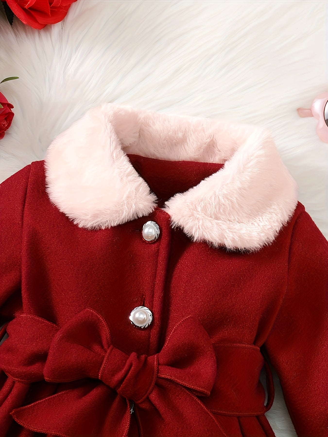 Fashionable And Versatile Coat for Baby Girls in Autumn And Winter, a Perfect Mother'S Day Gift. Adorable Plush Coat with a Bow And Collar, Designed for a Sweet Princess Look. Soft And Comfortable Outerwear to Keep Baby Warm