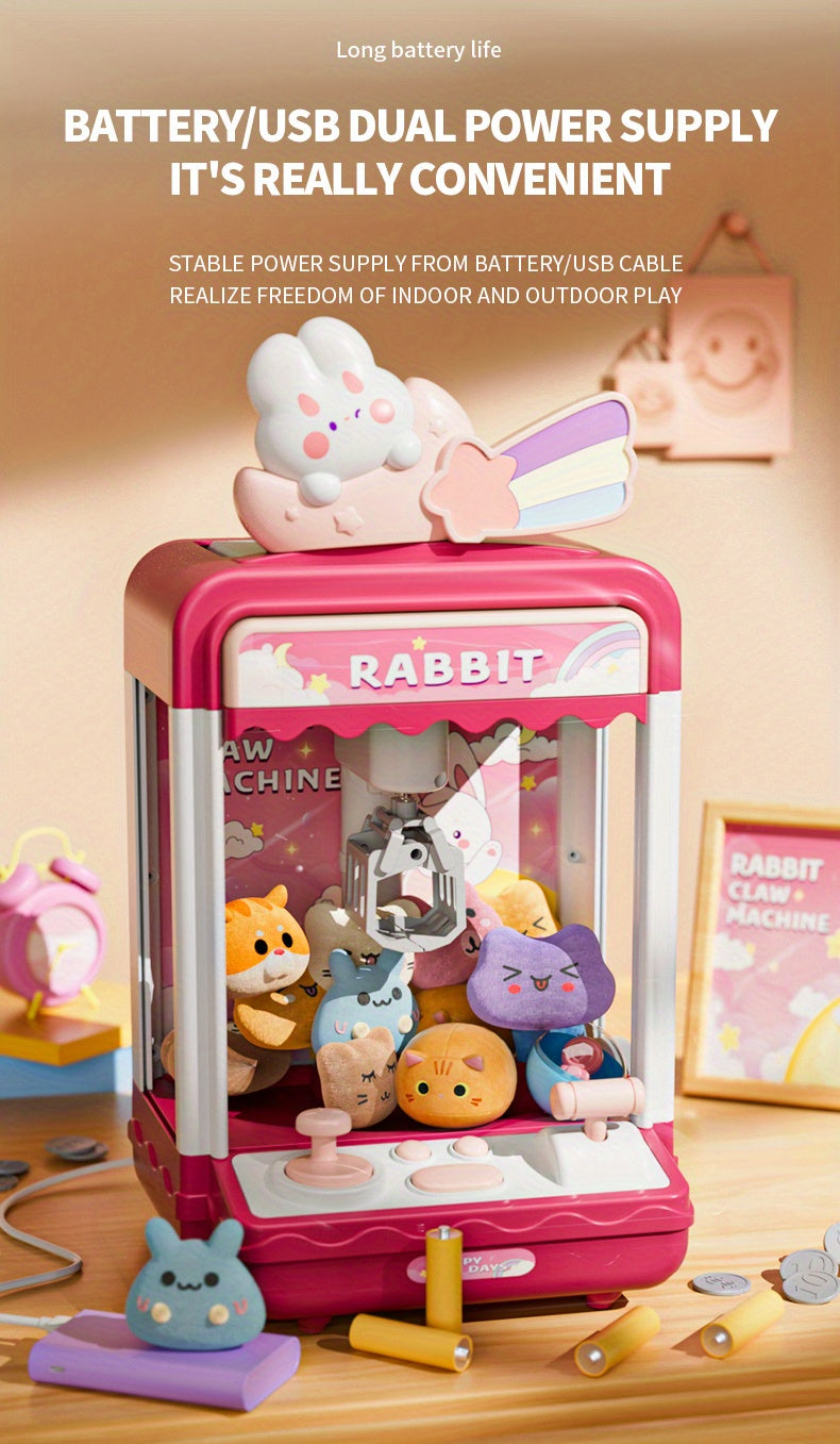 Claw Machine Toy, Party Clip Doll Gashapon Machine, Home Light And Music Two Power Supply Modes, Birthday Gift For Boys And Girls, Christmas Gift, Send 10 Dolls, 10 Capsule Eggs, Power Supply Line