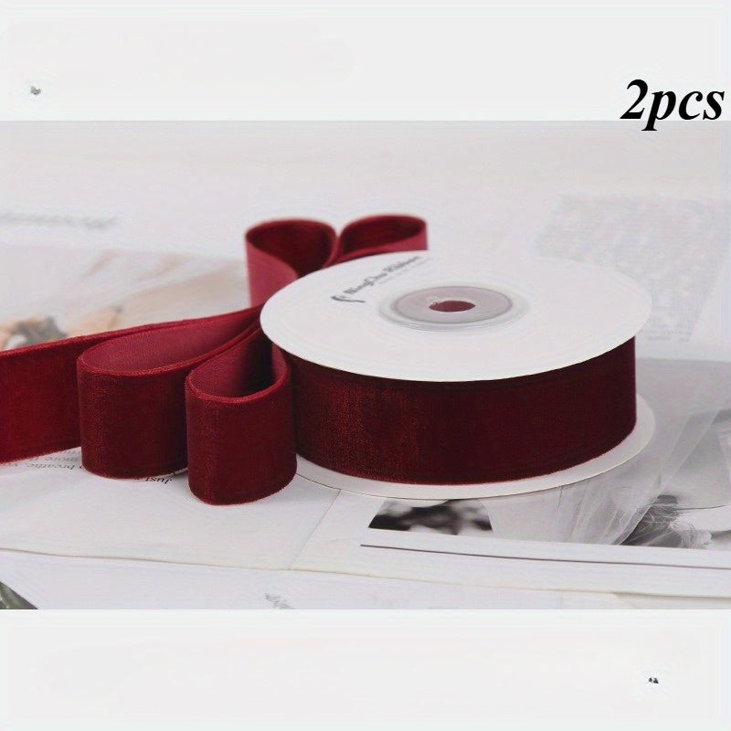 2 Rolls of Velvet Ribbon, Each Roll Size: 4.48 meter *Length 4.48 meter, Suitable for Halloween, Christmas, Birthday Parties, Weddings, Gift Flower Wrapping Bows Handmade Christmas Decoration Costume Sewing Accessories.