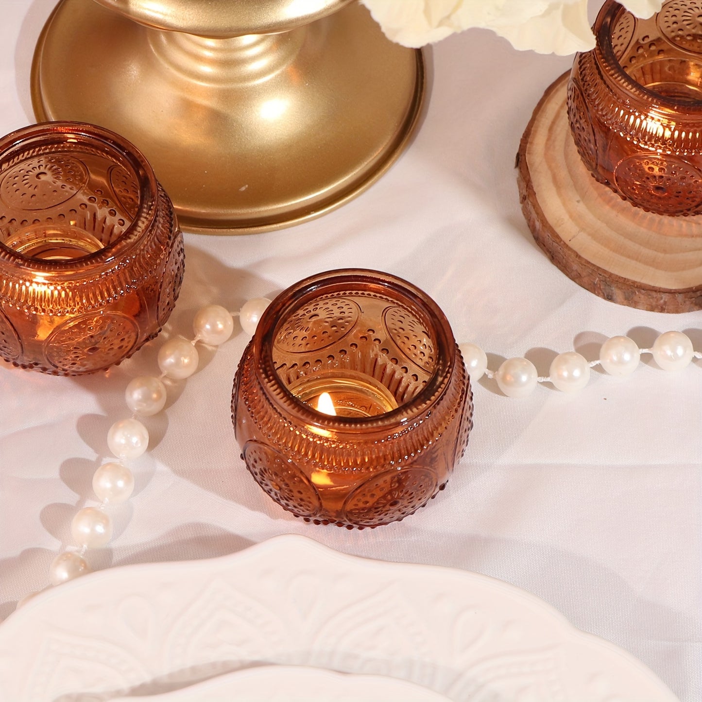 Glass Tea Light Candle Holders, Polished Finish, Flower Theme, Tabletop Mount, Versatile for Wedding, Shower, Party Decoration, Ideal for Christmas, Halloween, Easter, Thanksgiving, Valentine'S Day