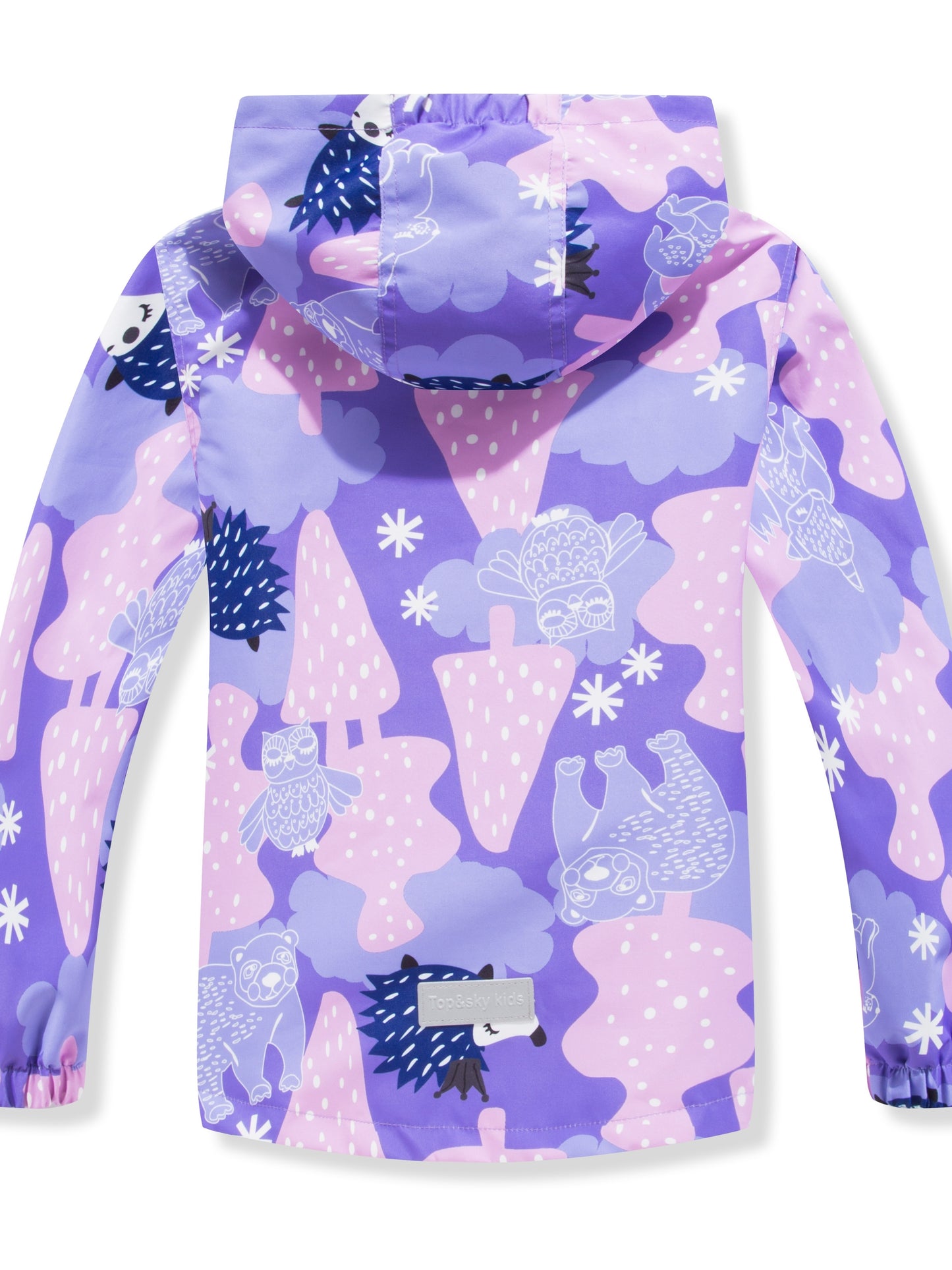 Girls' Gradient Color Hooded Jacket - Lightweight Windproof Winter Coat with Removable Hood, Zipper Closure & Animal Print Design for Casual Outings & Outdoor Play, Hooded Coat, Playful Design