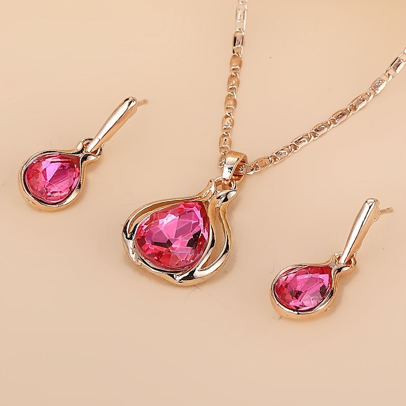 2pcs Women's Jewelry Set - Simple Style, Zinc Alloy with Artificial Crystal - All Season & Valentine's Day Gift | Daily Wear | Elegant Design