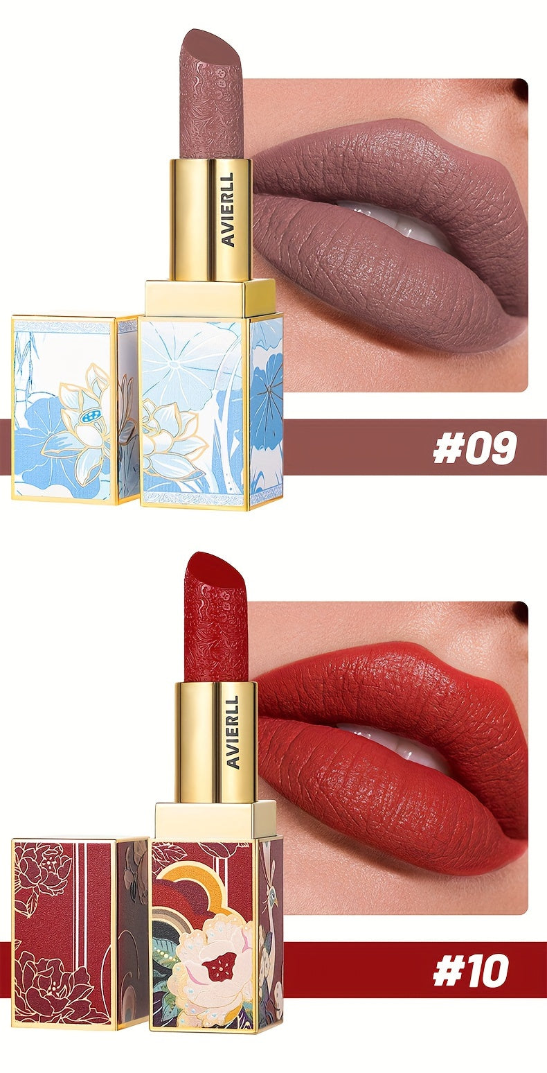 Exquisite Matte Velvet Lipstick Set - Moisturizing, Non-Sticky, Smudge-Proof, Waterproof, Lipstick - Perfect Festival Gift For Women - Chinese Traditional Printed Valentine's Day Gifts, Lunar New Year Gifts