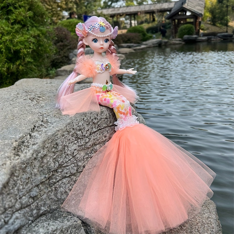 45cm/17.72inch Mermaid Doll Girl Toy Blue Eyed Children's Princess Doll Wedding Dress Doll Family Birthday Gift Fish Tail Can Be Unfolded, Christmas/Halloween/Thanksgiving Gift