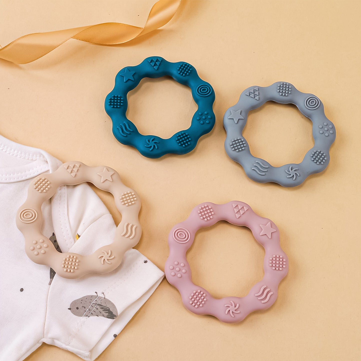 TYRY.HU Baby Teething Ring for 6+ Months - Soft Silicone Teether Toy with Textured, Newborn Gum, Dishwasher - Suitable for 0-2 Years (Bright,,,)