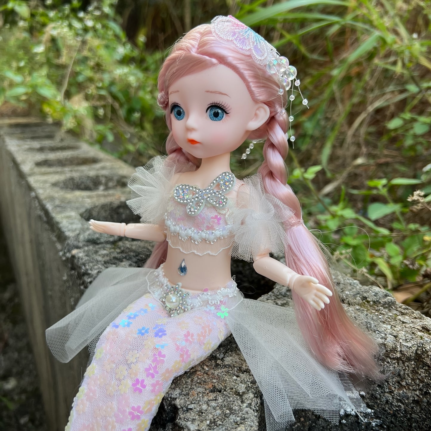 45cm/17.72inch Mermaid Doll Girl Toy Blue Eyed Children's Princess Doll Wedding Dress Doll Family Birthday Gift Fish Tail Can Be Unfolded, Christmas/Halloween/Thanksgiving Gift