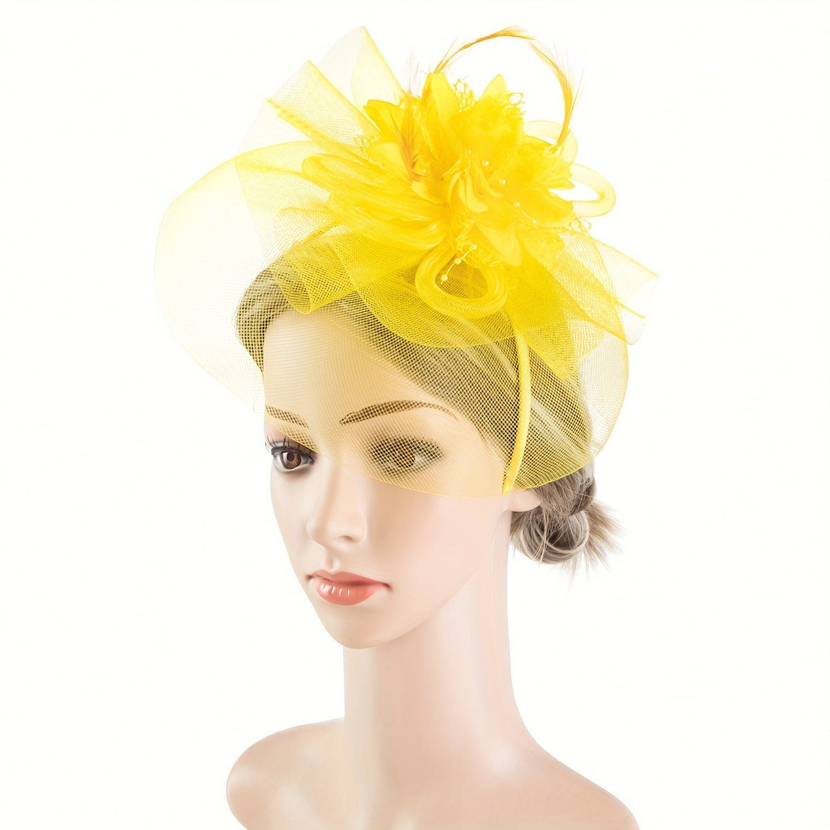 1pc Women Hair Accessories Mesh Flower Faux Feather Mesh Veil For Birthday Jockey Club Wedding Derbyhat Church Hat Accessories