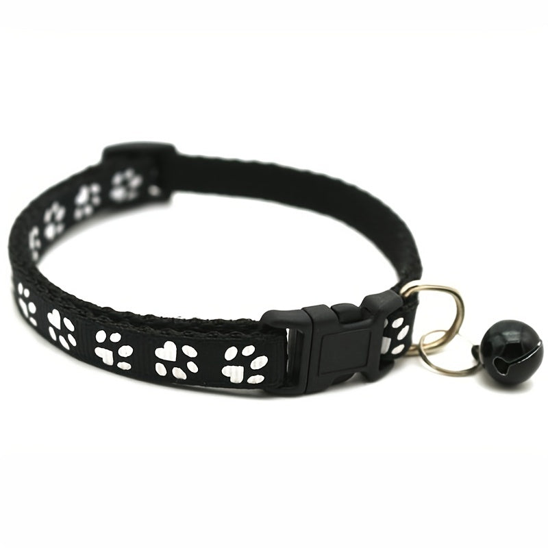 Rainbow Cute Bell Collar with Adjustable Buckle and Paw Print Design for Cats
