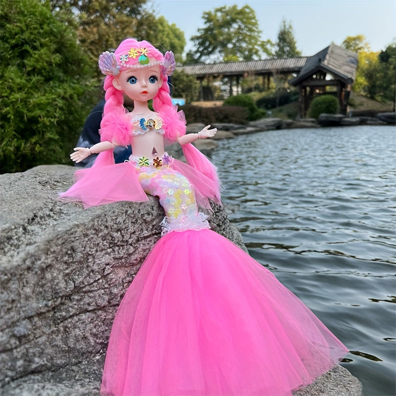 45cm/17.72inch Mermaid Doll Girl Toy Blue Eyed Children's Princess Doll Wedding Dress Doll Family Birthday Gift Fish Tail Can Be Unfolded, Christmas/Halloween/Thanksgiving Gift