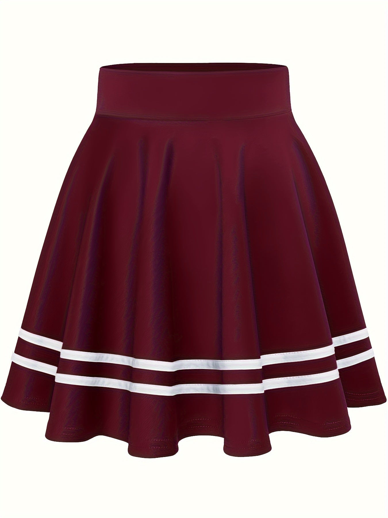 Striped A-Line Skater Skirt, Versatile High Waist Skirt For Spring & Summer, Women's Clothing