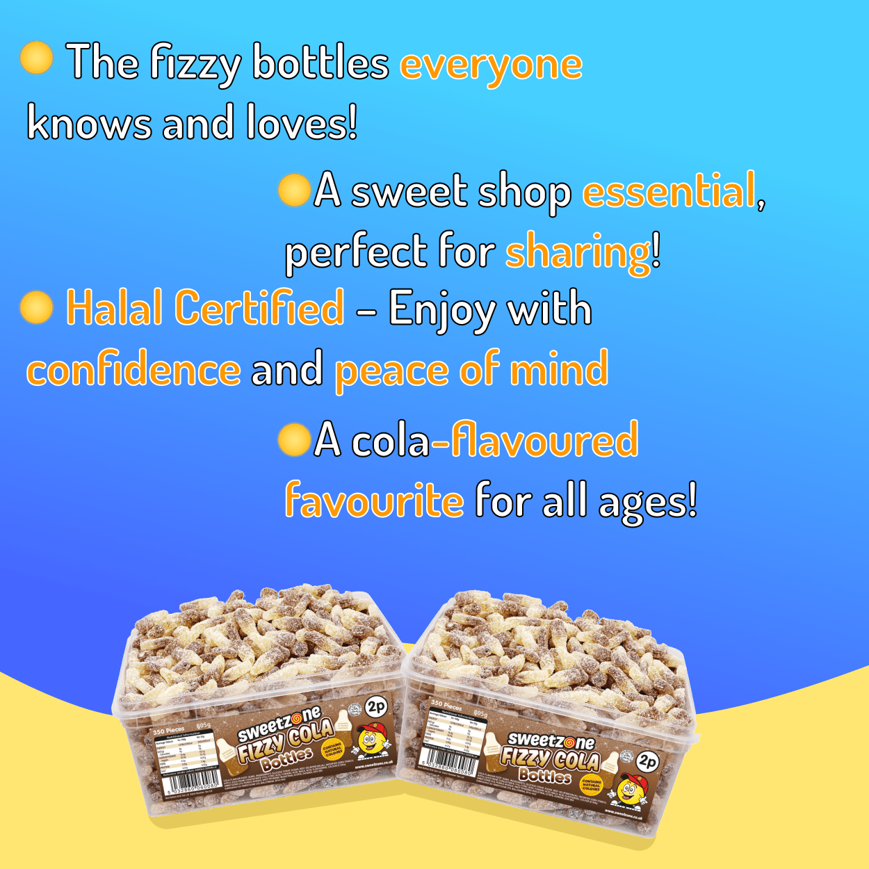 Sweetzone Fizzy Cola Bottle - 805G Tub - 350pcs - Pic N Mix Style Sweets