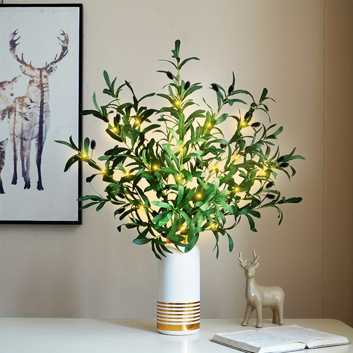 Artificial Olive Branch with LED Lights - No Vase Included