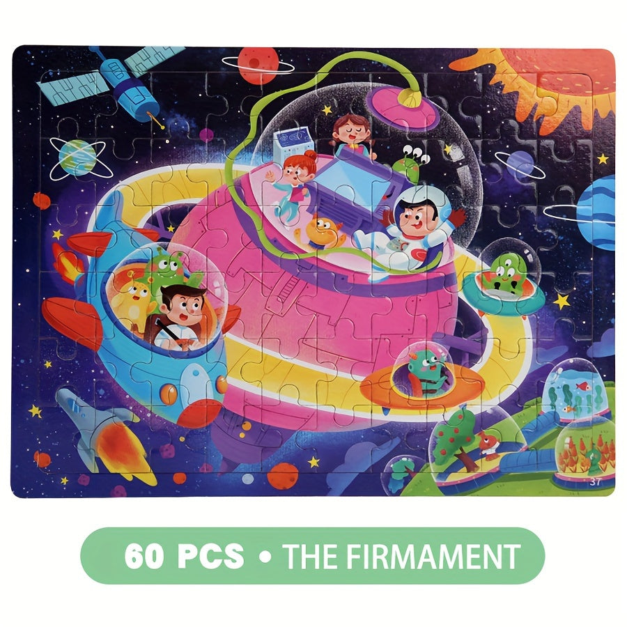 60pcs Wooden Large Piece Children's Cartoon Puzzle, Early Education Enlightenment Education Hands-on Ability Assembled Cute Mermaid Cartoon Character