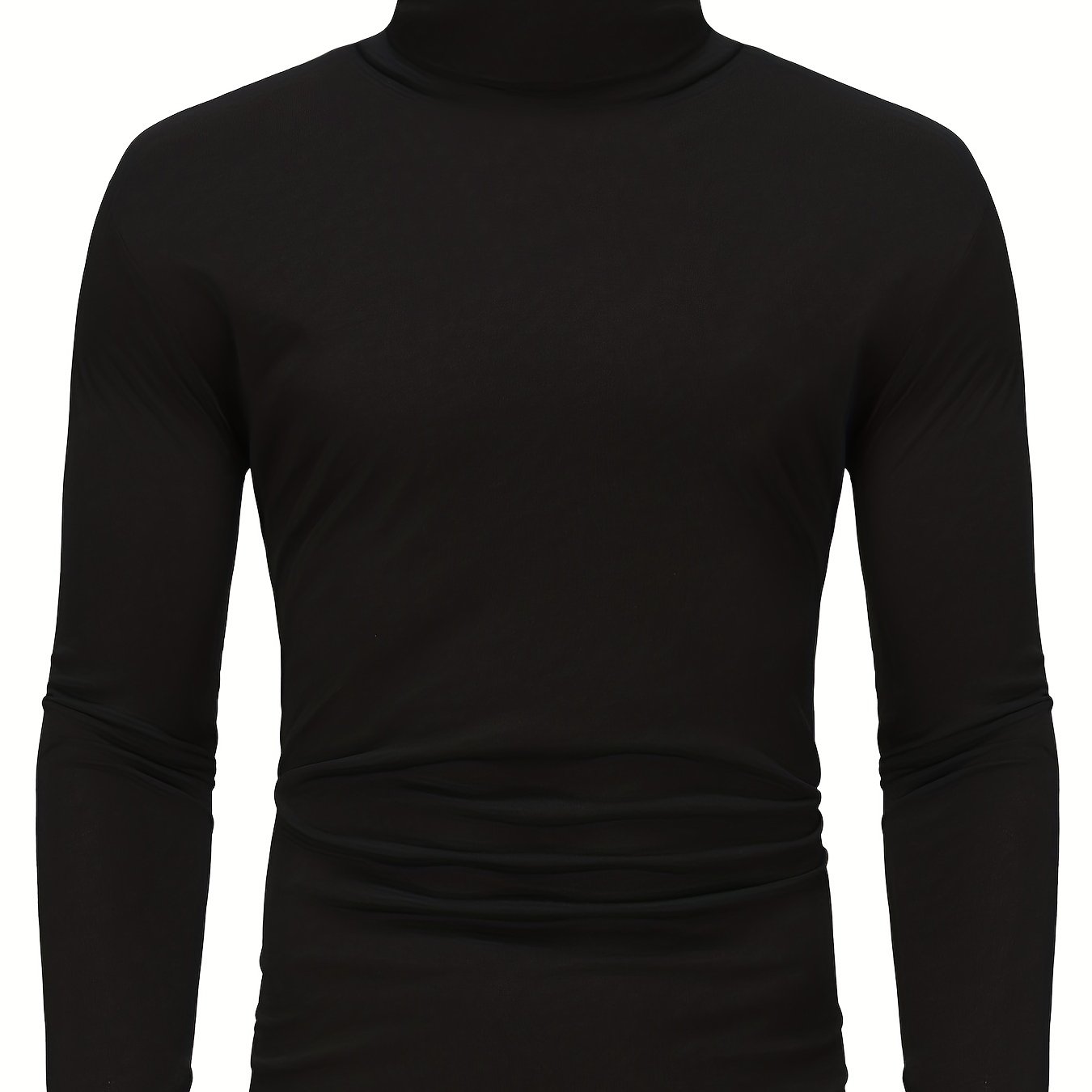 Fashionable White Base Layer Solid Color High Neck Men's Long Sleeve T-Shirt