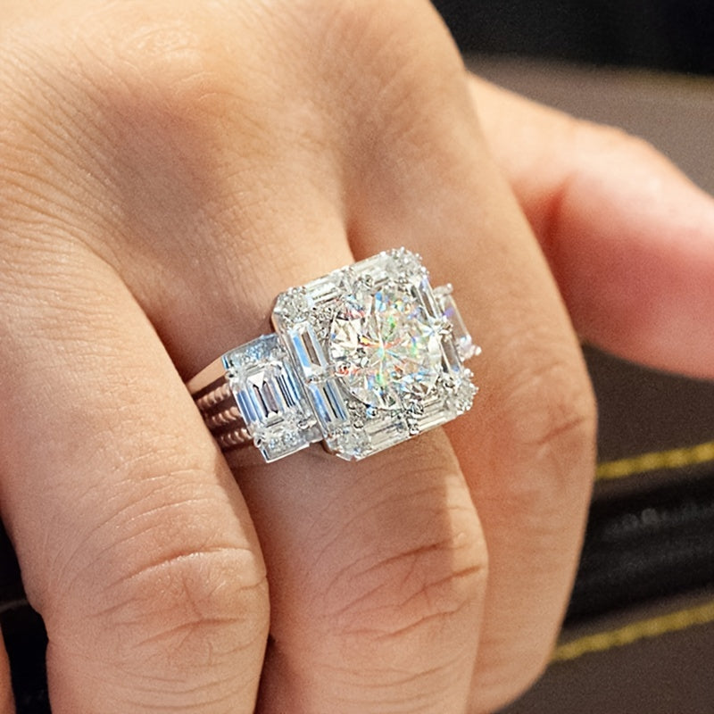 1pc Funky Square Rhinestone Ring Men's Cubic Zirconia Finger Ring