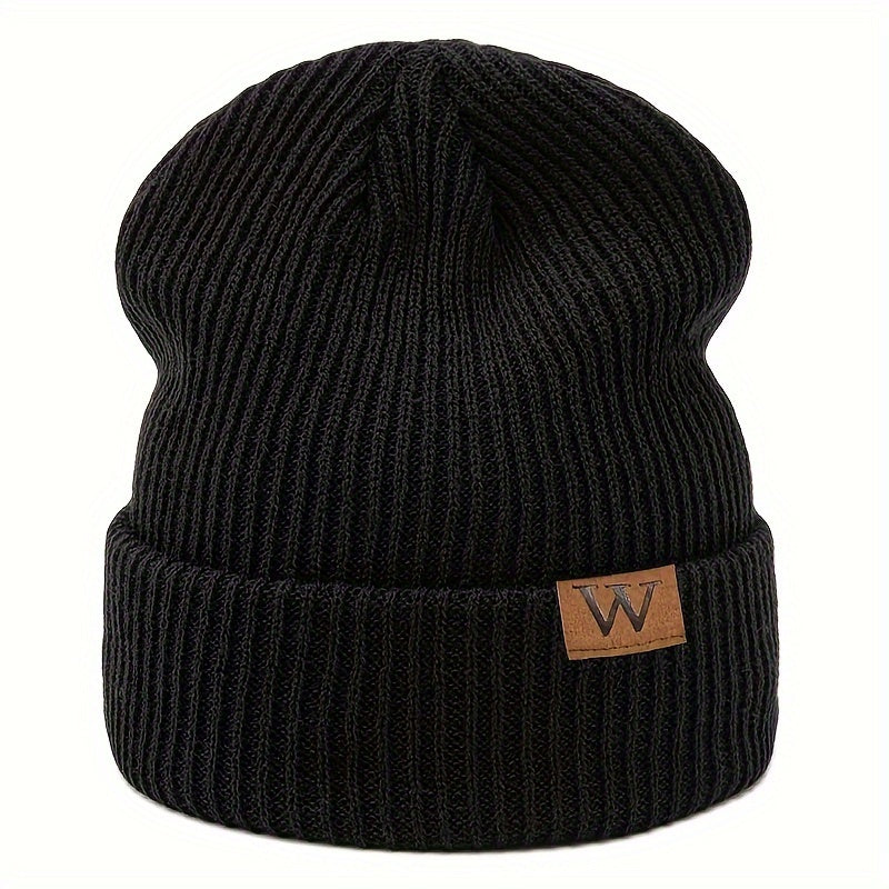 Letter W Patch Knitted Beanie Casual Fashion Knitted Hat