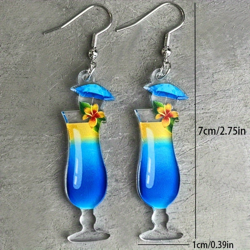 Bohemian Vacation Style Coconut Flower Cold Drinking Dangle Earrings Plastic Jewelry Summer Beach Party Earrings