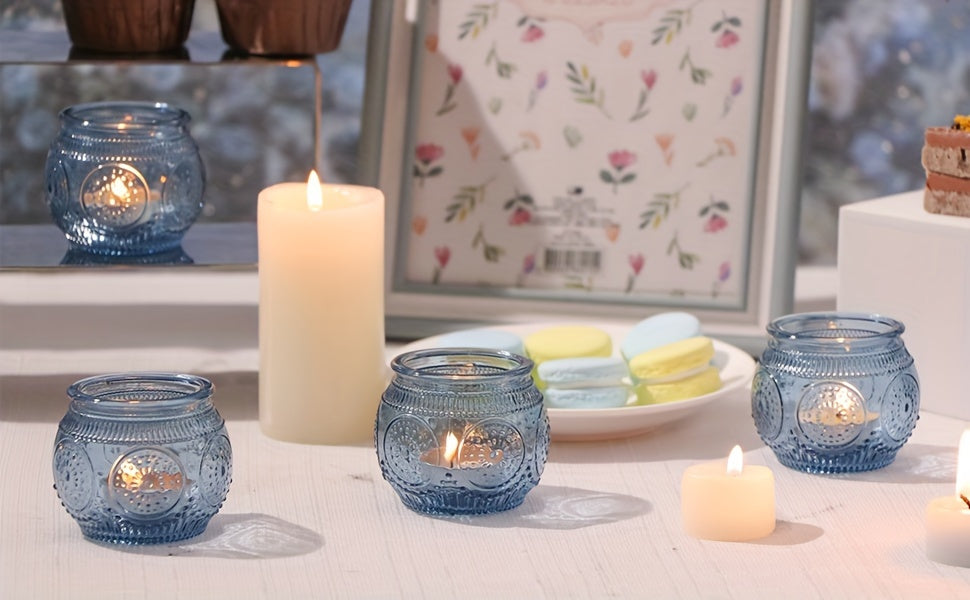 Glass Tea Light Candle Holders, Polished Finish, Flower Theme, Tabletop Mount, Versatile for Wedding, Shower, Party Decoration, Ideal for Christmas, Halloween, Easter, Thanksgiving, Valentine'S Day