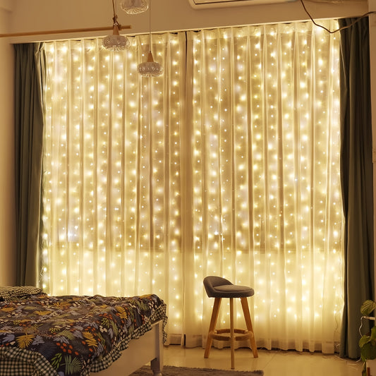 1pc, 200 LED Curtain Lights 199.95cm, Hanging Window Lights, Fairy Lights, Bedroom Decor, Indoor Decor, Christmas Holiday Party Supplies, Party Decor, Festival Decor Not Include Batteries, Halloween