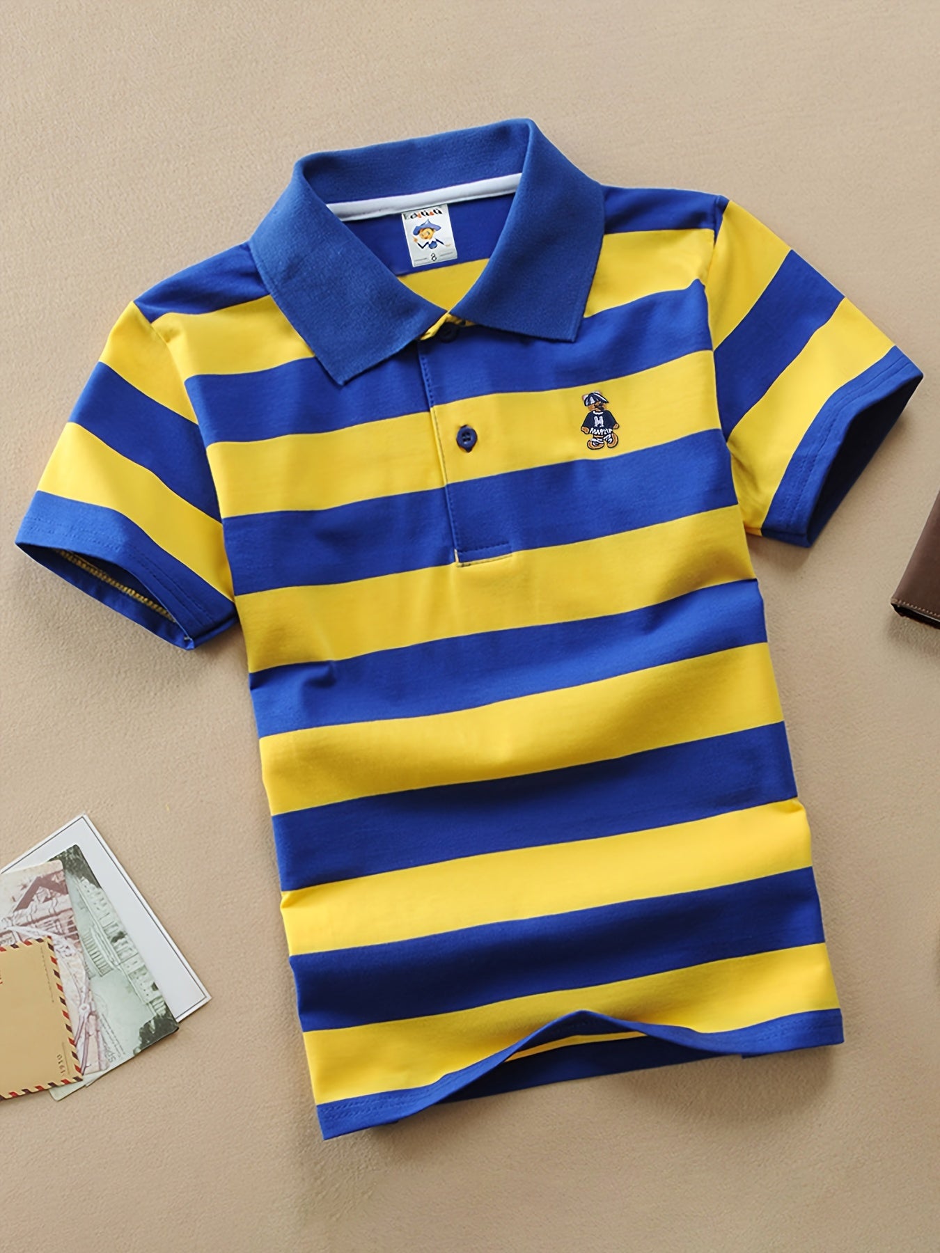 Vibrant Striped Polo T-shirt for Kids - Soft Cotton, Short Sleeve, Casual, Trendy, Perfect for Summer Holiday Party - Boys' Fun Clothing