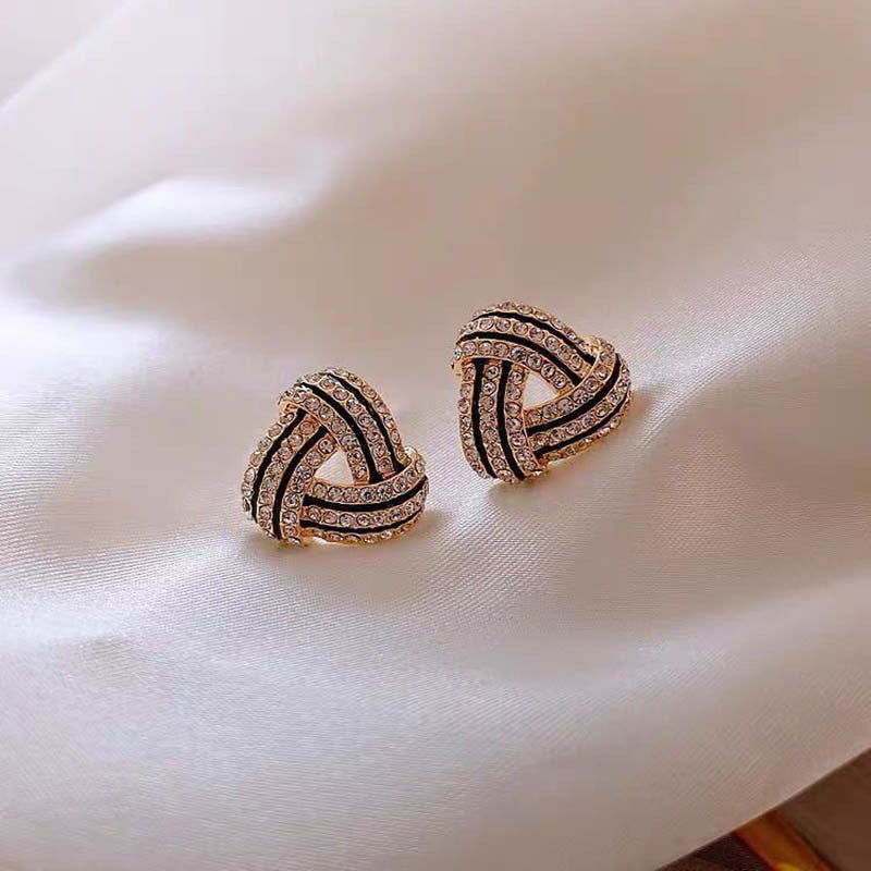 Women's Luxury Rhinestones Geometric Stud Earrings - Vintage Spiral Design, Zinc Alloy with Stainless Steel Ear Needle - All Season Daily Wear | Trendy Triangle Charm | Rhinestone Mosaic