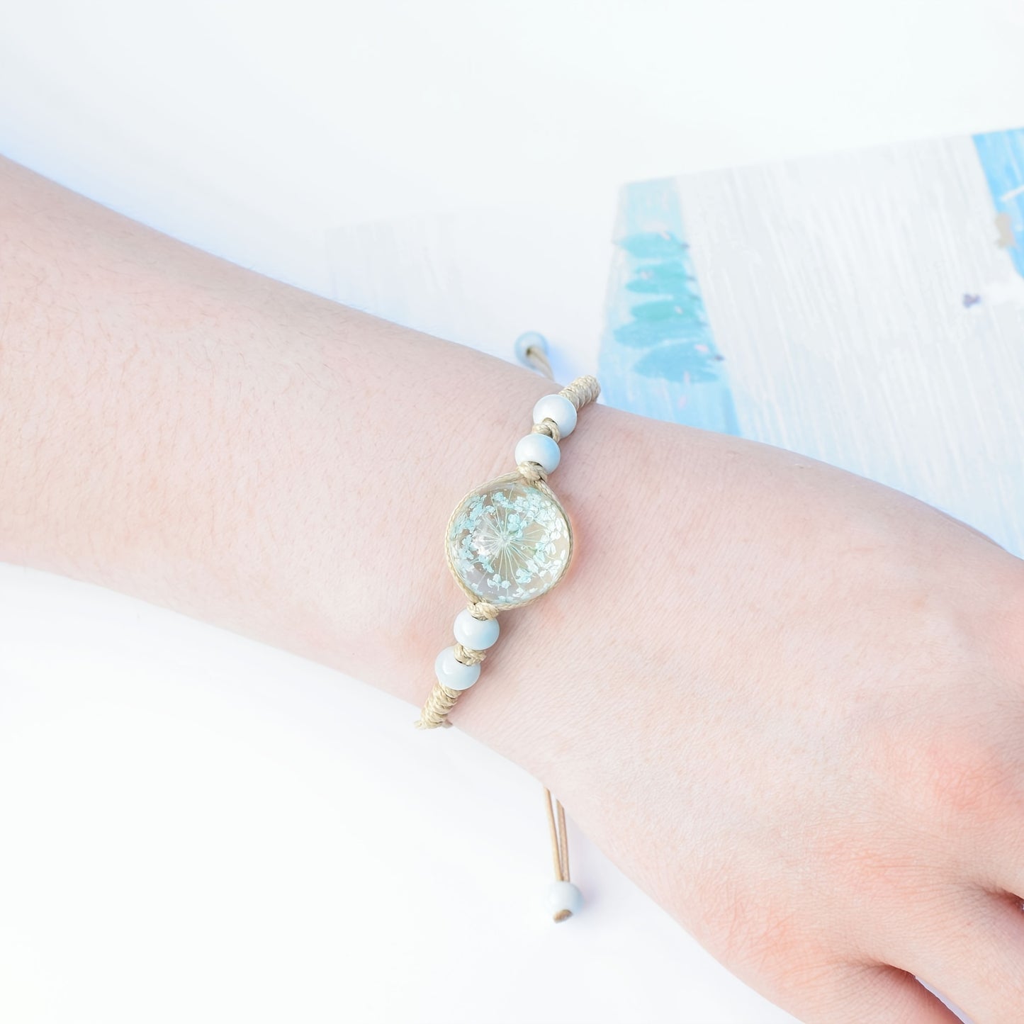 1pc Cute Full Star Dry Eternal Flower Decor Handmade Adjustable Bracelet, Exquisite Holiday Birthday Gift For Besties