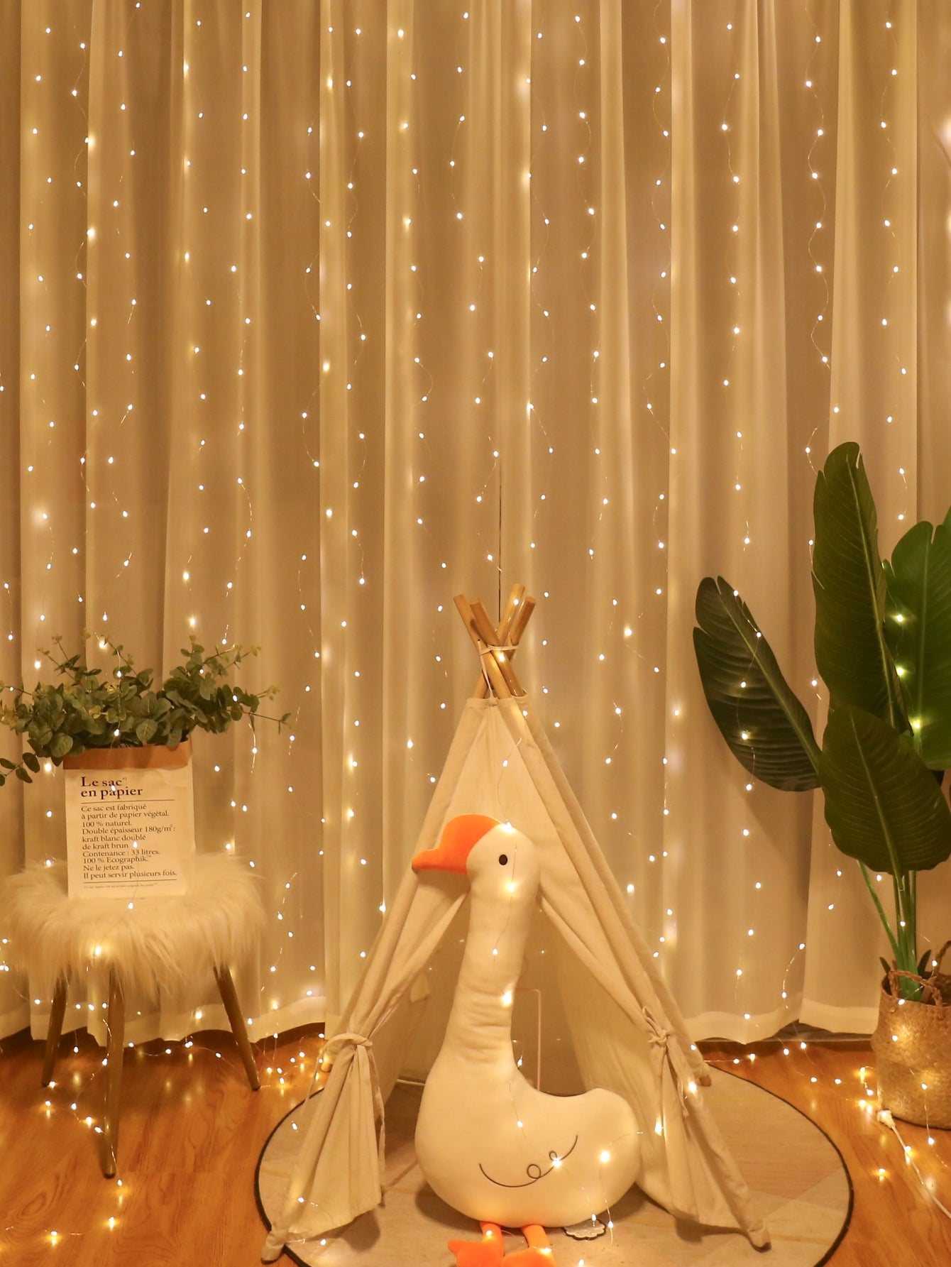 1pc, 200 LED Curtain Lights 199.95cm, Hanging Window Lights, Fairy Lights, Bedroom Decor, Indoor Decor, Christmas Holiday Party Supplies, Party Decor, Festival Decor Not Include Batteries, Halloween