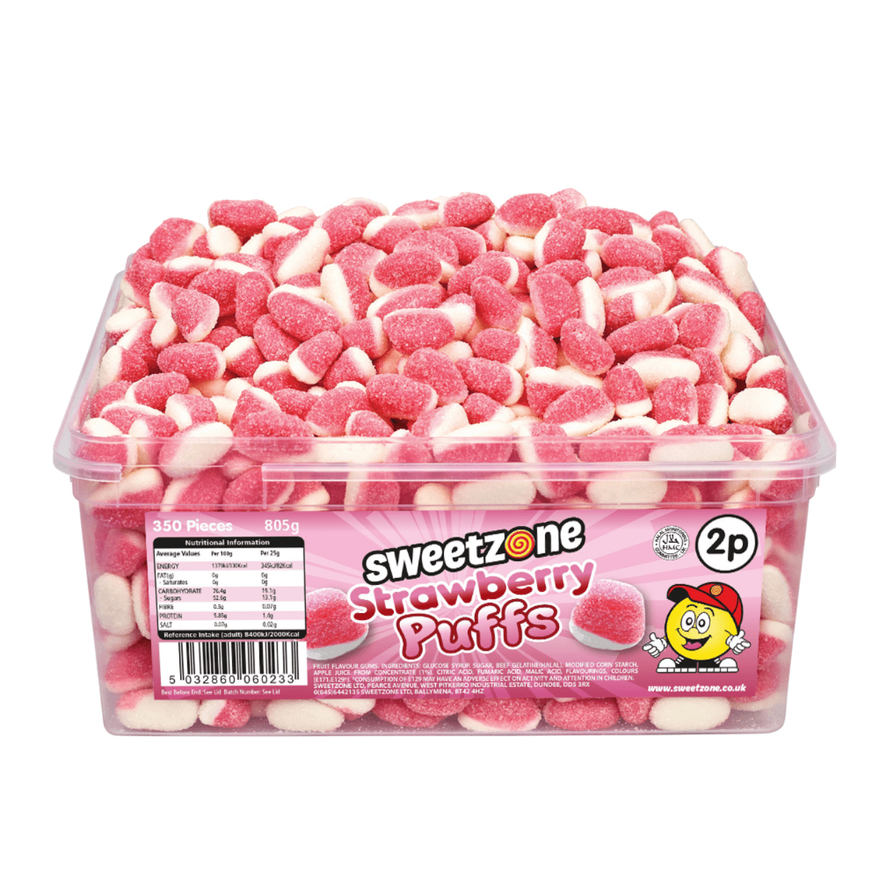 Sweetzone Strawberry Puff - 805G Tub - 350pcs - Pic N Mix Style Sweets