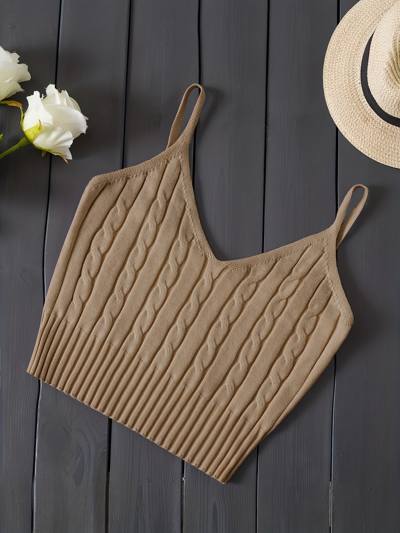 Women'S Stretchy Tank Top - V-Neck Sleeveless Casual Vest with Ribbed Texture, Beige, Versatile for Layering or Standalone Outfits, Allseason Apparel | Vneck Design | Construction, Ladies Tank Tops