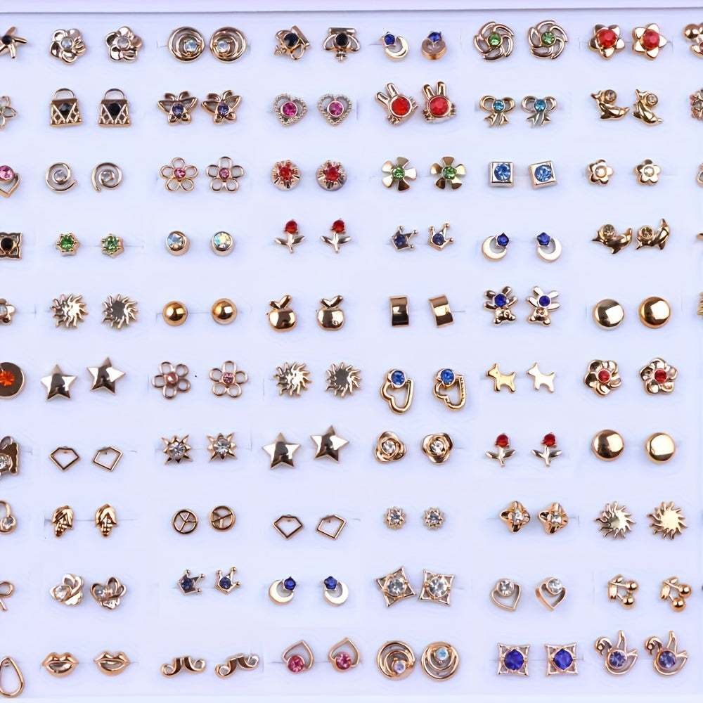 36 Pairs Of Stud Earrings Big Set For Women Mini Flower Heart Shape Mixed Styles Simple Leisure Style Exquisite Gifts