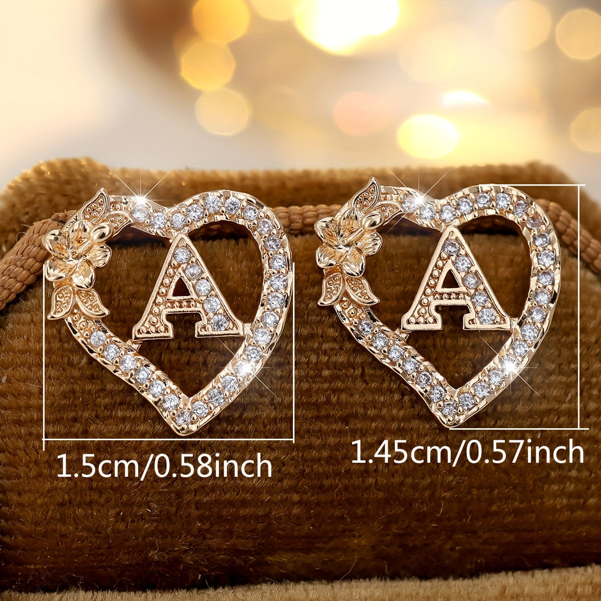 2pcs/Set Heart-Shaped Initial Letter Earrings, Fashionable Exquisite Uppercase Name Earrings with Delicate Flower-Shaped Design, April Birthstone Stud Earrings for Women, Suitable for Daily Wear and Gifts