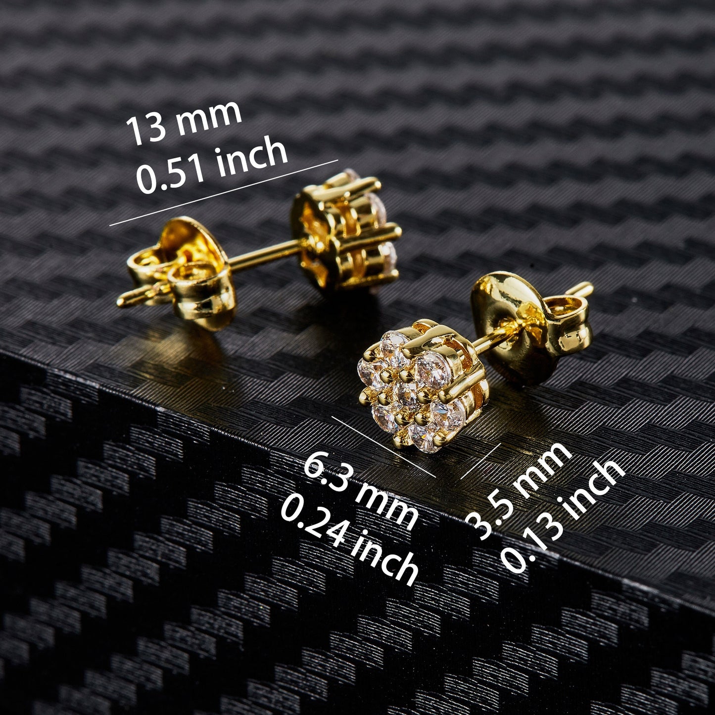 Elegant 1076 Flower Stud Earrings, 18K Golden Plated, Synthetic Cubic Zirconia, Copper, Perfect for Daily Wear and Gift Giving, Suitable for Mother's Day, All Seasons